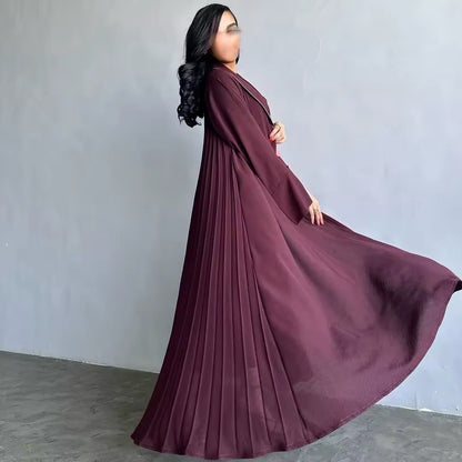 Women Split Abaya Open Front Kaftan Arab Long Robe
