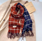 Men & Women Checked Pattern Cashmere Touch Scarf - Warm Fringe Shawl