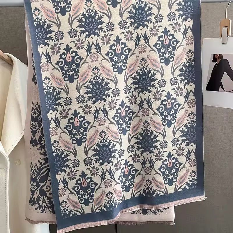 Luxury Women Classic Pashmina Double Sided Cashmere Touch Scarf - Warm Fringe Women Floral Shawl