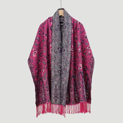Luxury Women Classic Pashmina Double Sided Cashmere Touch Scarf - Warm Fringe Women Floral Shawl
