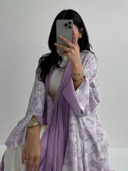 Women Split Abaya Open Front Kaftan Arab Long Robe