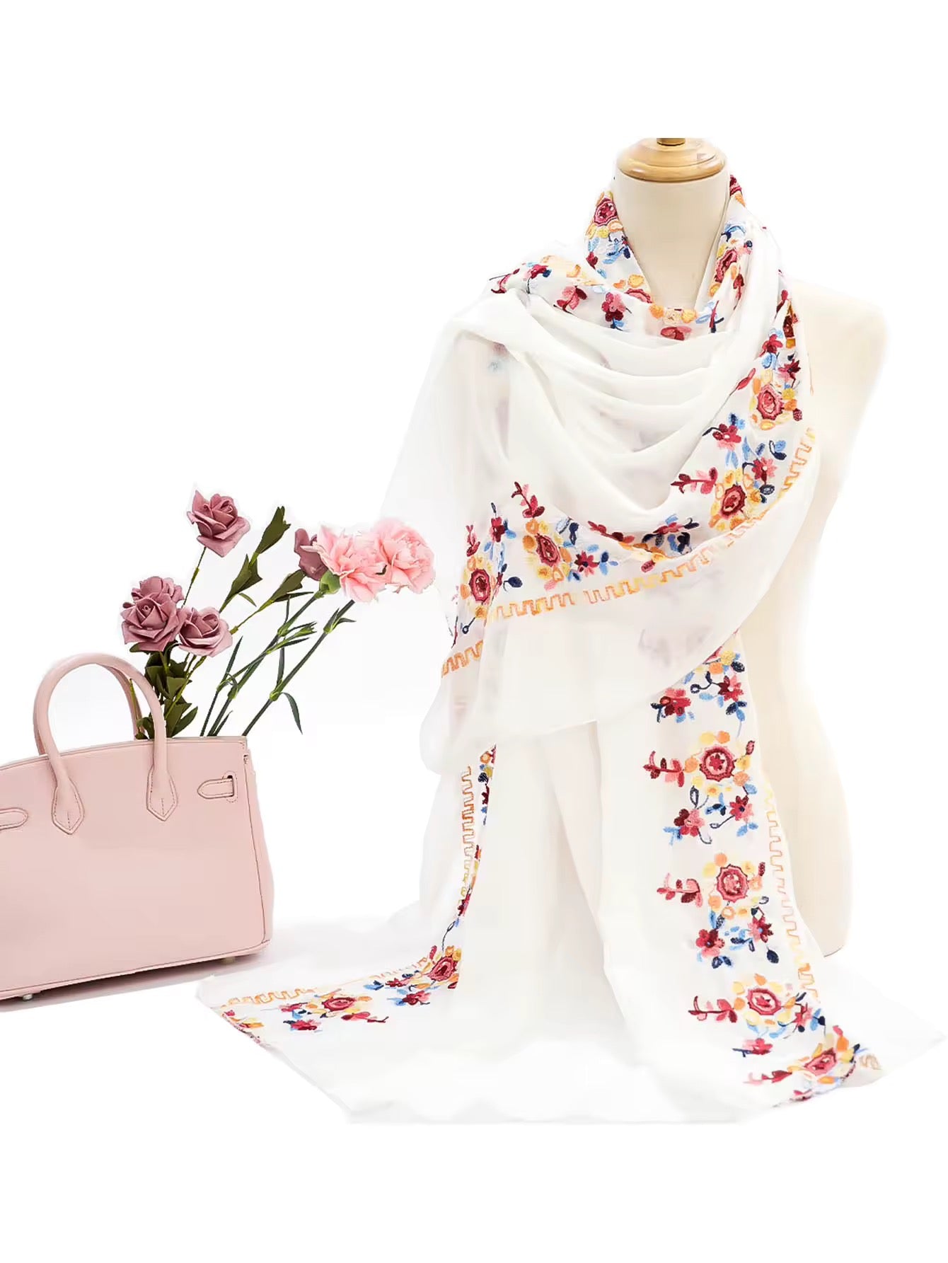 Women Embroidered Scarf Elegant and Versatile for Women Floral Shawl