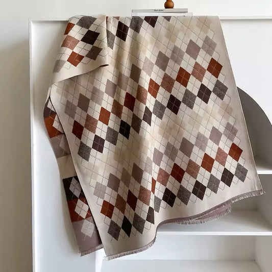 Women Luxurious Cashmere Touch Scarf - Warm Fringe Shawl