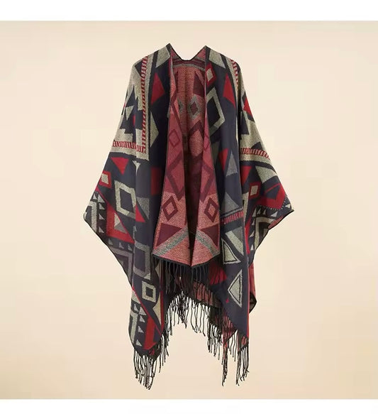 Cashmere Wool Cape Scarf Split Thickened Autumn and Winter Women Cape