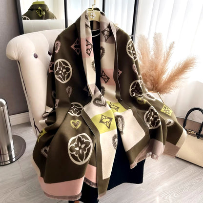 Women Luxurious Cashmere Touch Scarf - Warm Fringe Shawl