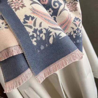 Luxury Women Classic Pashmina Double Sided Cashmere Touch Scarf - Warm Fringe Women Floral Shawl