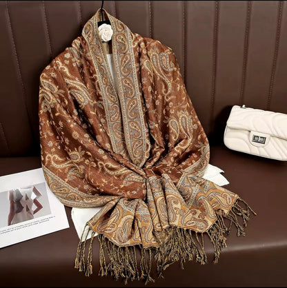 Luxury Women Classic Pashmina  Cashmere Touch Bohemia Scarf - Warm Fringe Shawl