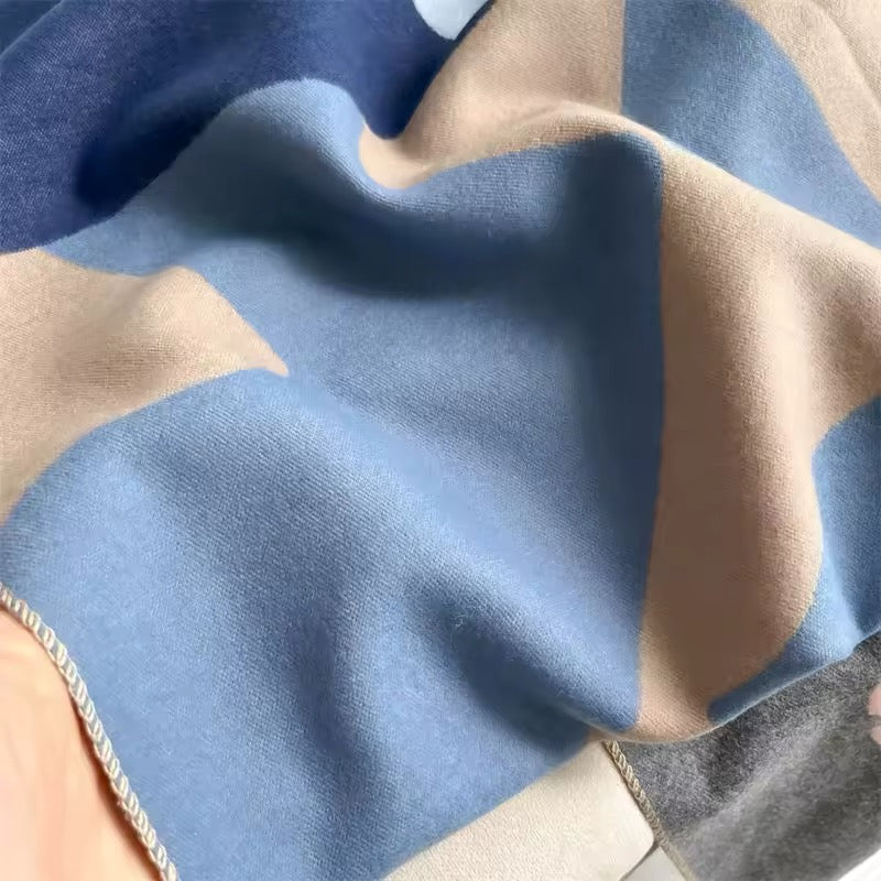 Luxury Women Floral Cashmere Touch Flower Scarf - Warm Fringe Shawl