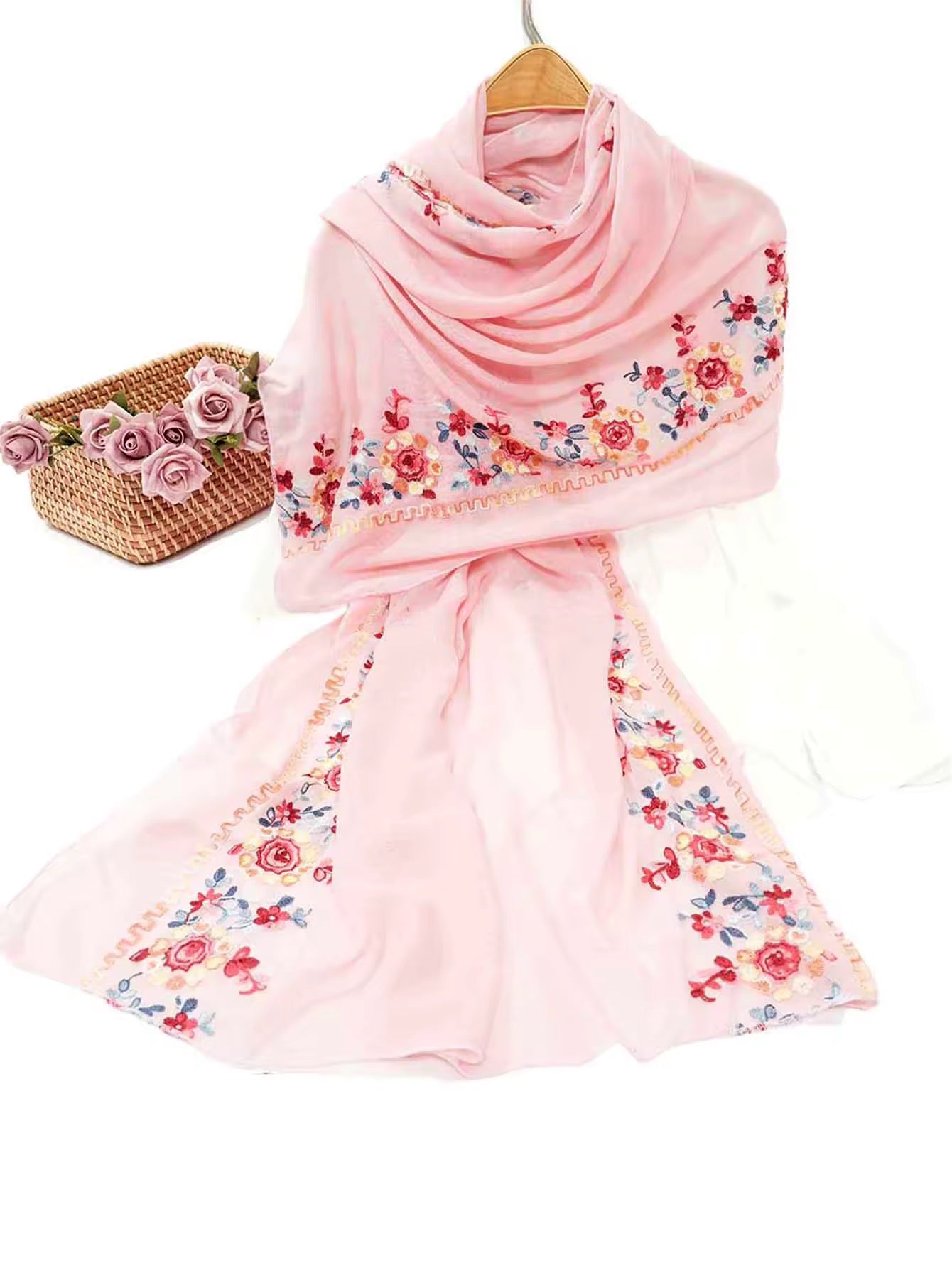 Women Embroidered Scarf Elegant and Versatile for Women Floral Shawl