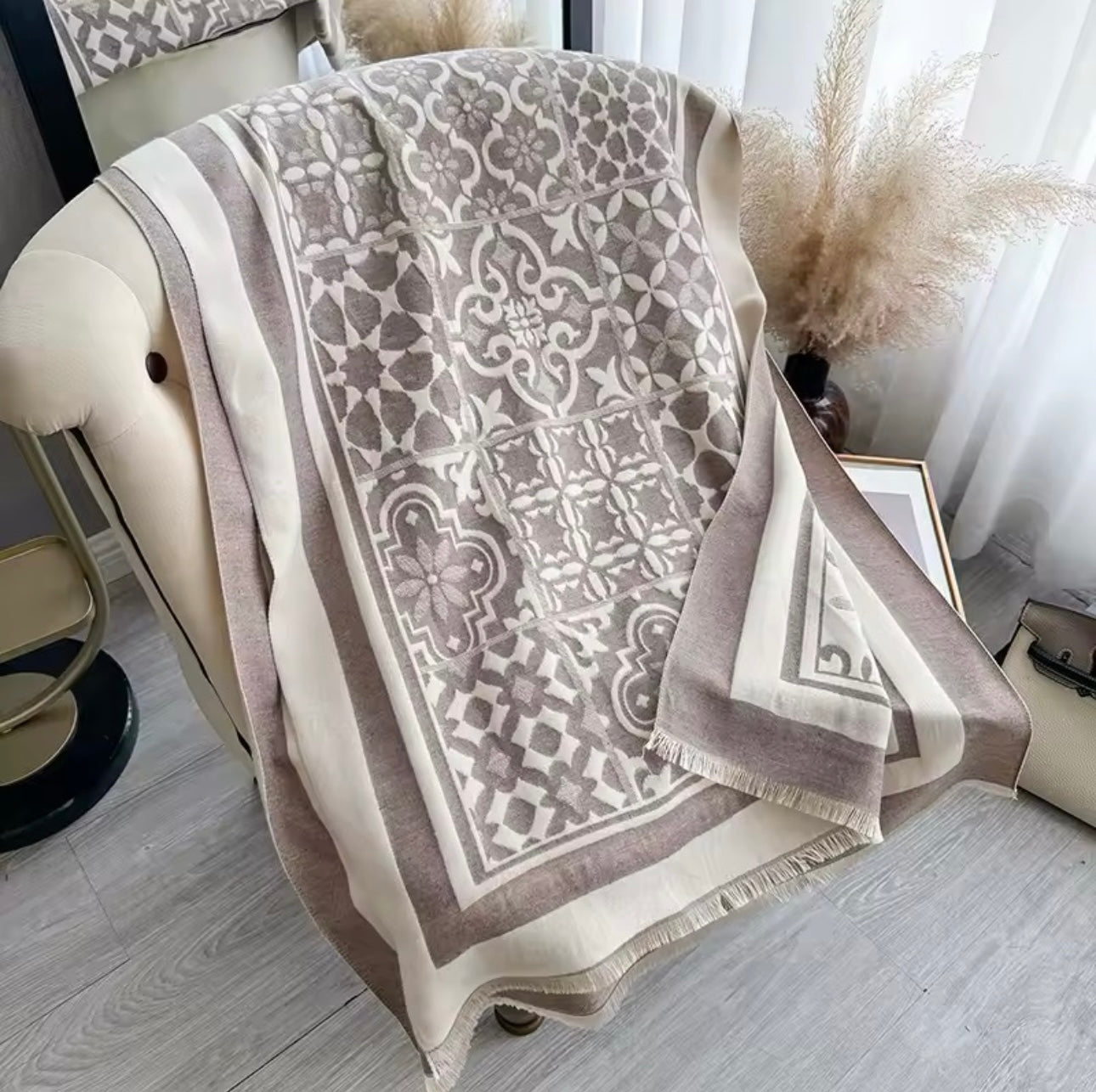 Women Luxurious Moroccan Cashmere Touch Scarf - Warm Fringe Shawl