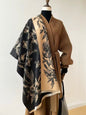 Luxury Women Floral Cashmere Touch Double Sided Flower Scarf - Warm Fringe Shawl