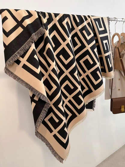 Women Luxurious Cashmere Touch Scarf - Warm Fringe Shawl