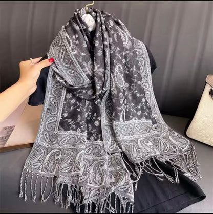 Luxury Women Classic Pashmina  Cashmere Touch Bohemia Scarf - Warm Fringe Shawl