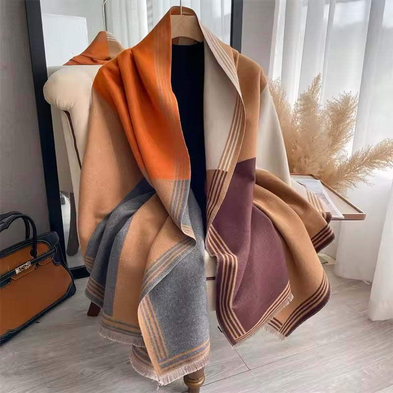 Women Luxurious Cashmere Touch Scarf - Warm Fringe Shawl
