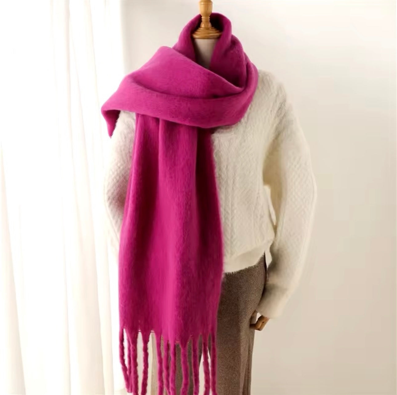 Men Wool & Women Woollen Cashmere Touch Scarf - Warm Fringe Shawl