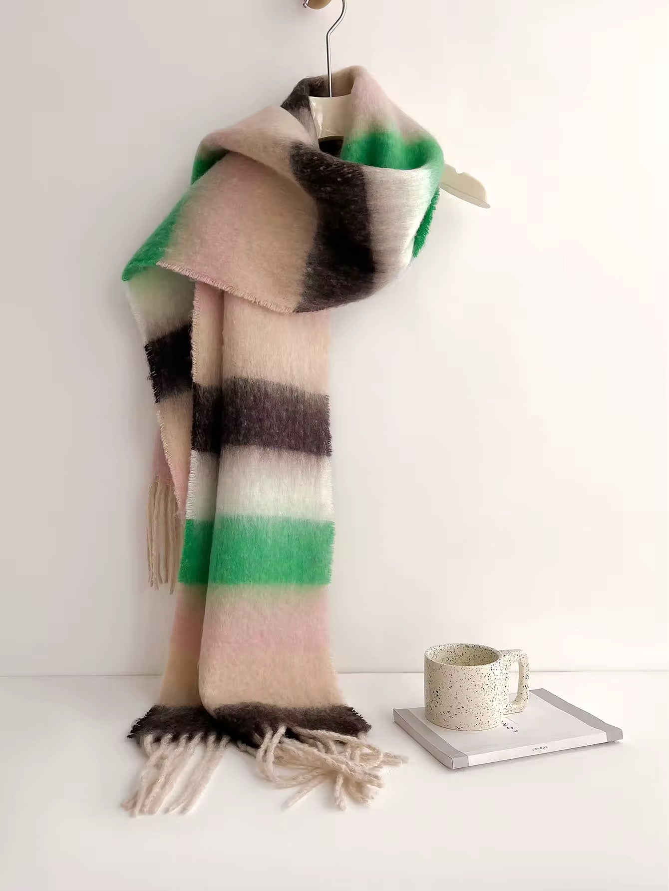 Women & Men Wool Autumn Winter Plaid Warmth Scarf Furry Mohair Shawl Women Woollen