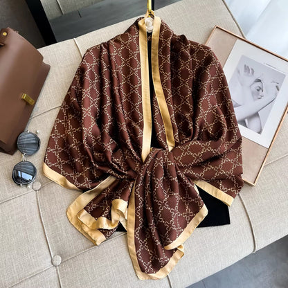 Satin Shawls Autumn Colour Print Luxury Silk Scarf Scarves Women Silk Satin