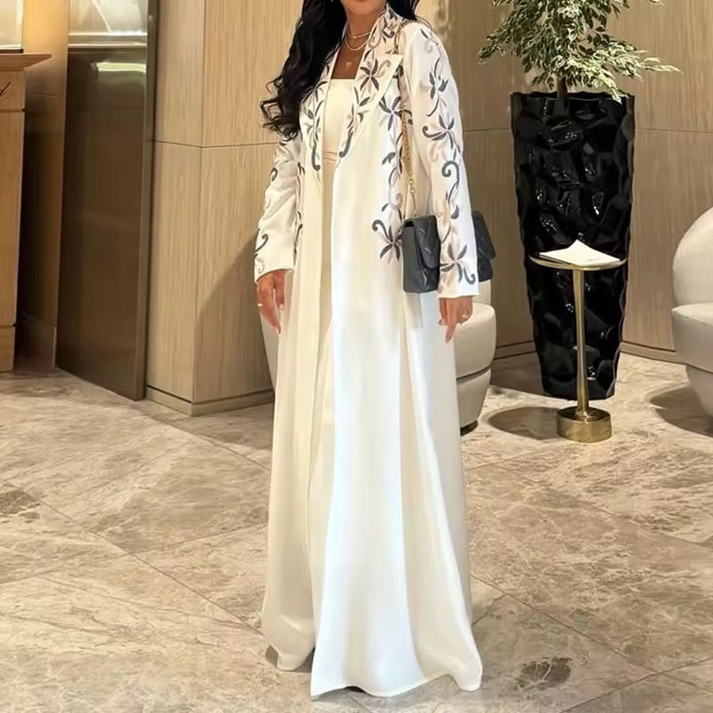Women Split Abaya Open Front Kaftan Arab Long Robe