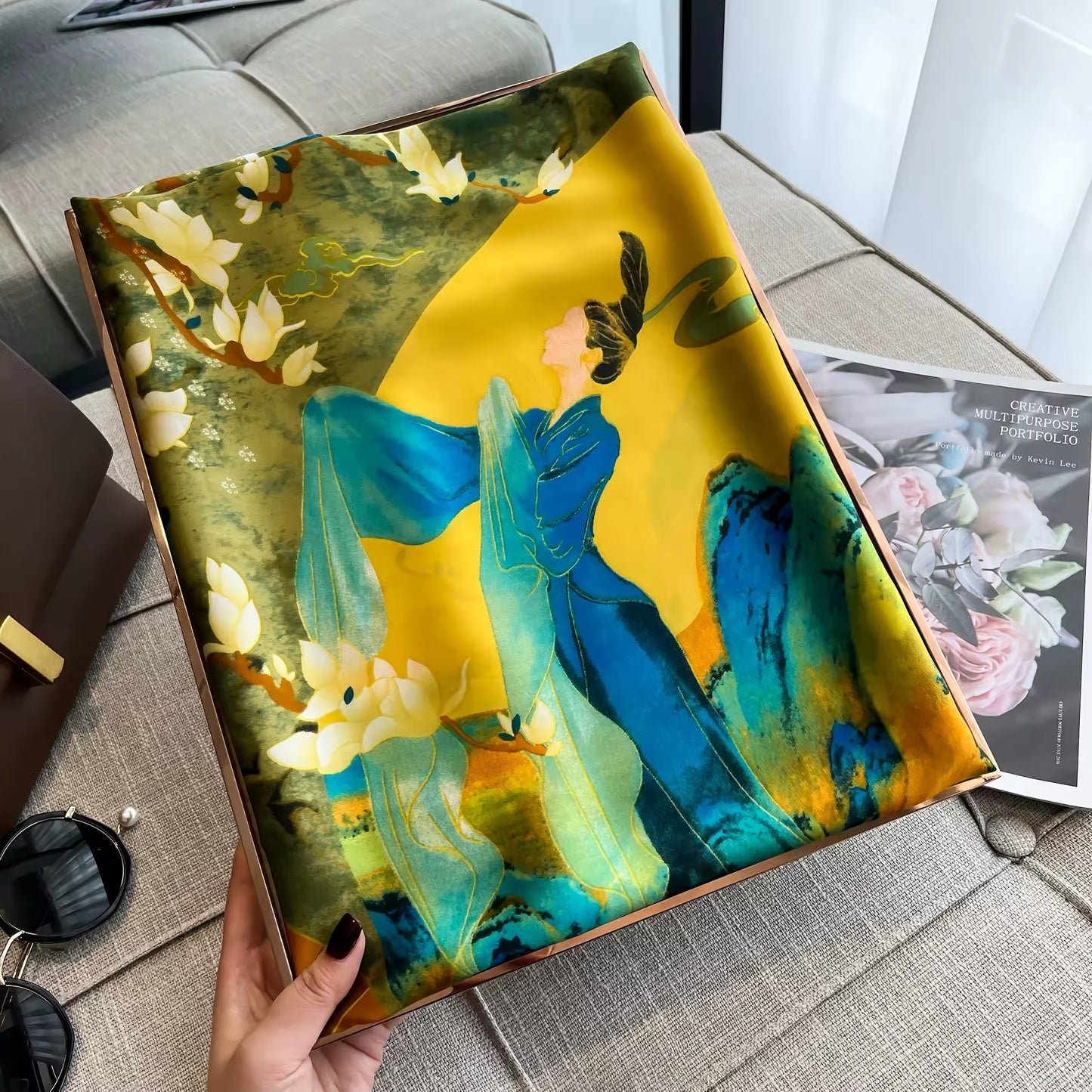 Satin Shawls Autumn Colour Print Luxury Silk Scarf Scarves Women Silk Satin