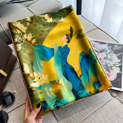 Satin Shawls Autumn Colour Print Luxury Silk Scarf Scarves Women Silk Satin