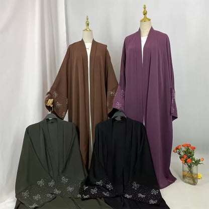 Women Split Abaya Open Front Kaftan Arab Long Robe