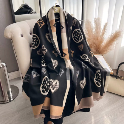 Women Luxurious Cashmere Touch Scarf - Warm Fringe Shawl
