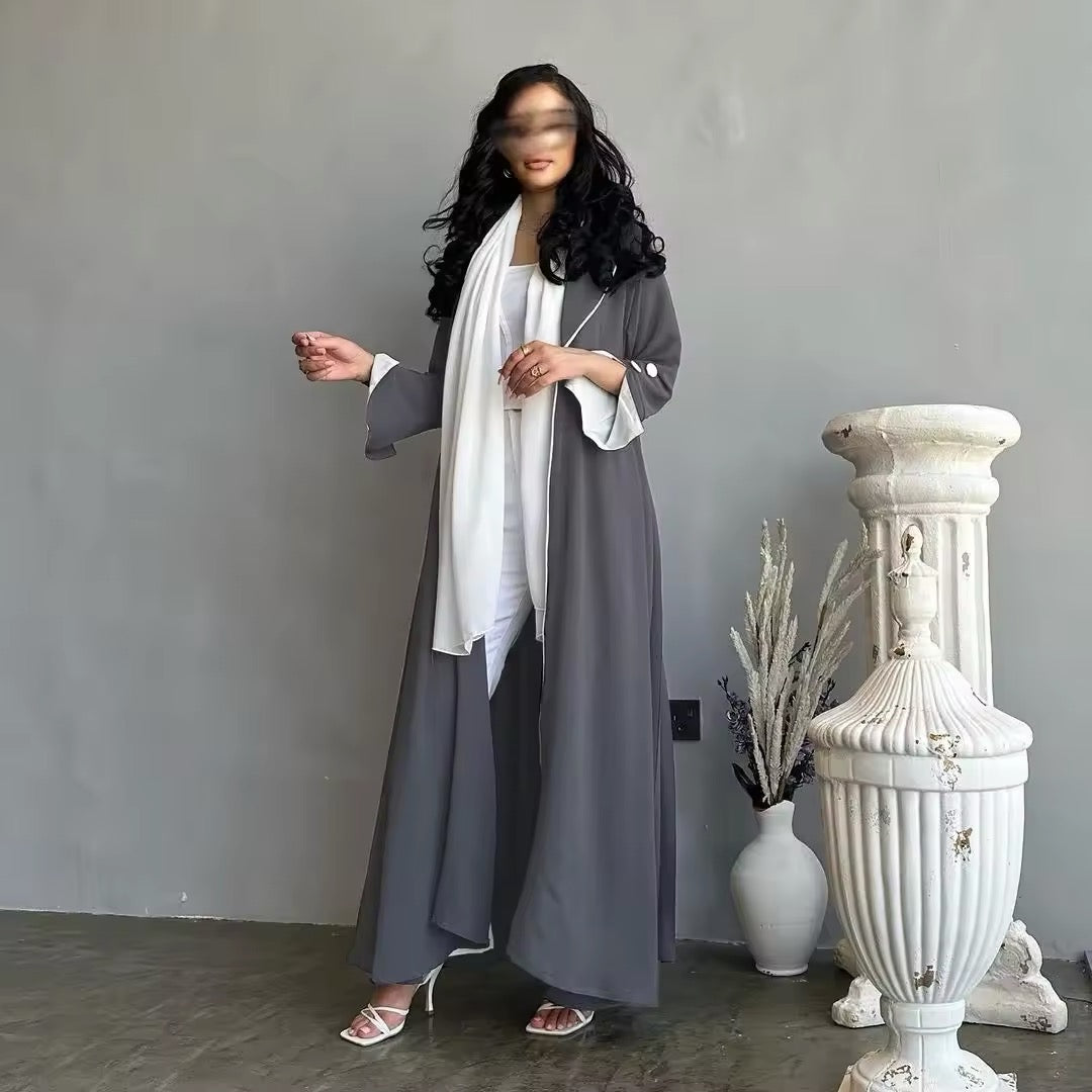 Women Split Abaya Open Front Kaftan Arab Long Robe