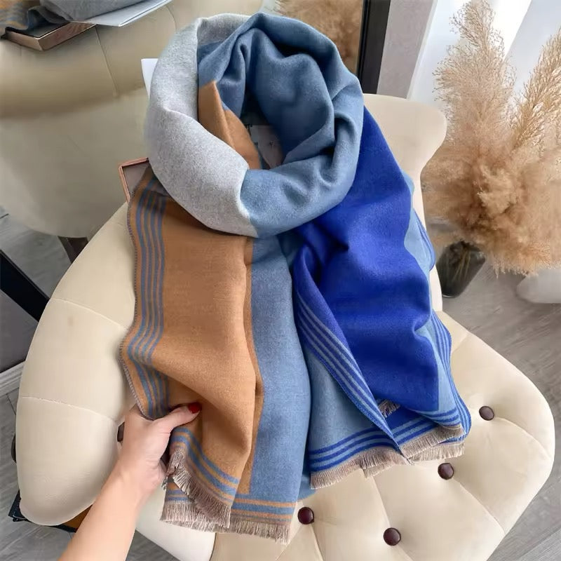 Women Luxurious Cashmere Touch Scarf - Warm Fringe Shawl