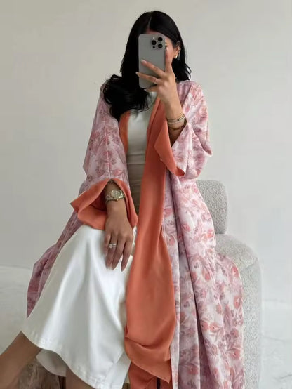 Women Split Abaya Open Front Kaftan Arab Long Robe