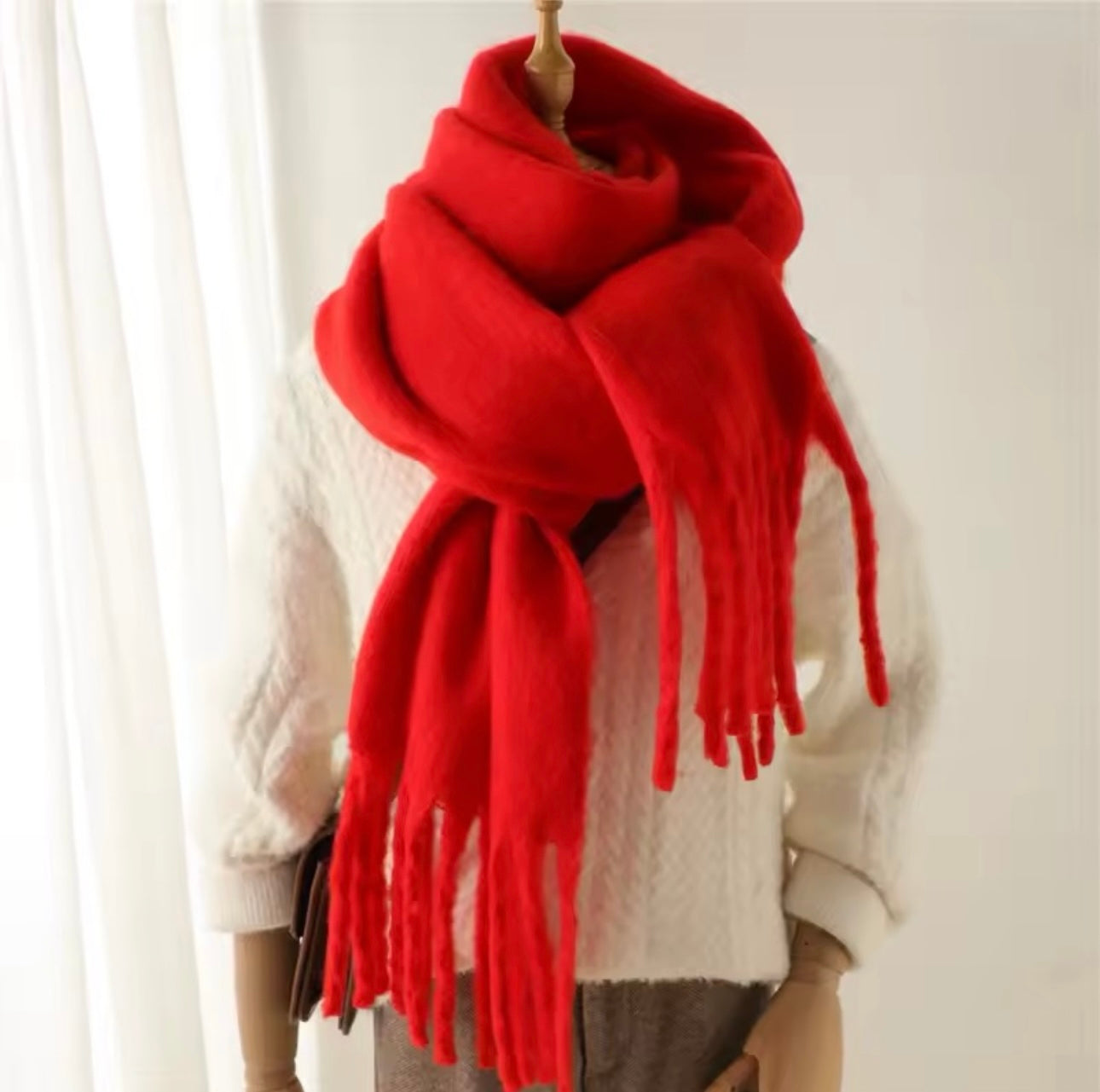 Men Wool & Women Woollen Cashmere Touch Scarf - Warm Fringe Shawl