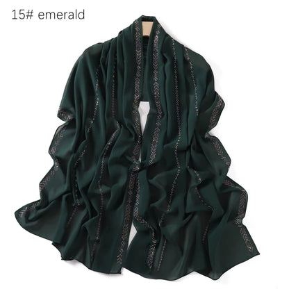 Women Glimmer Shiny Women Hijab Scarf Muslim Long Scarves Light Weight