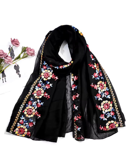 Women Embroidered Scarf Elegant and Versatile for Women Floral Shawl