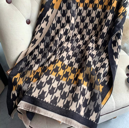 Women Luxurious Cashmere Touch Scarf - Warm Fringe Shawl