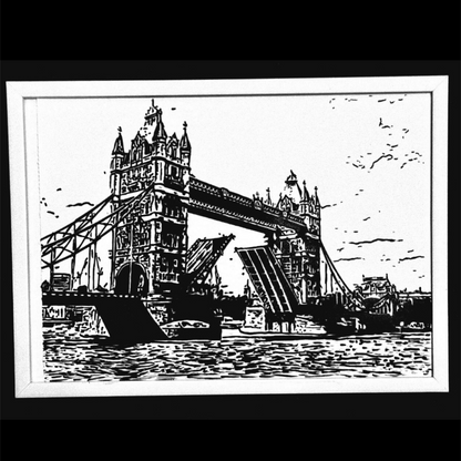 Hand Drawn Tower Bridge City Art on Cartridge Paper - No Frame (Size: A4 & A3)